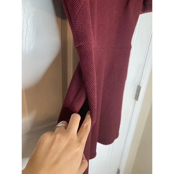 Gal Meets Glam Fit & Flare Burgundy Red Dress NWT Micro Rib Knit Short-Sleeve - Picture 7 of 16